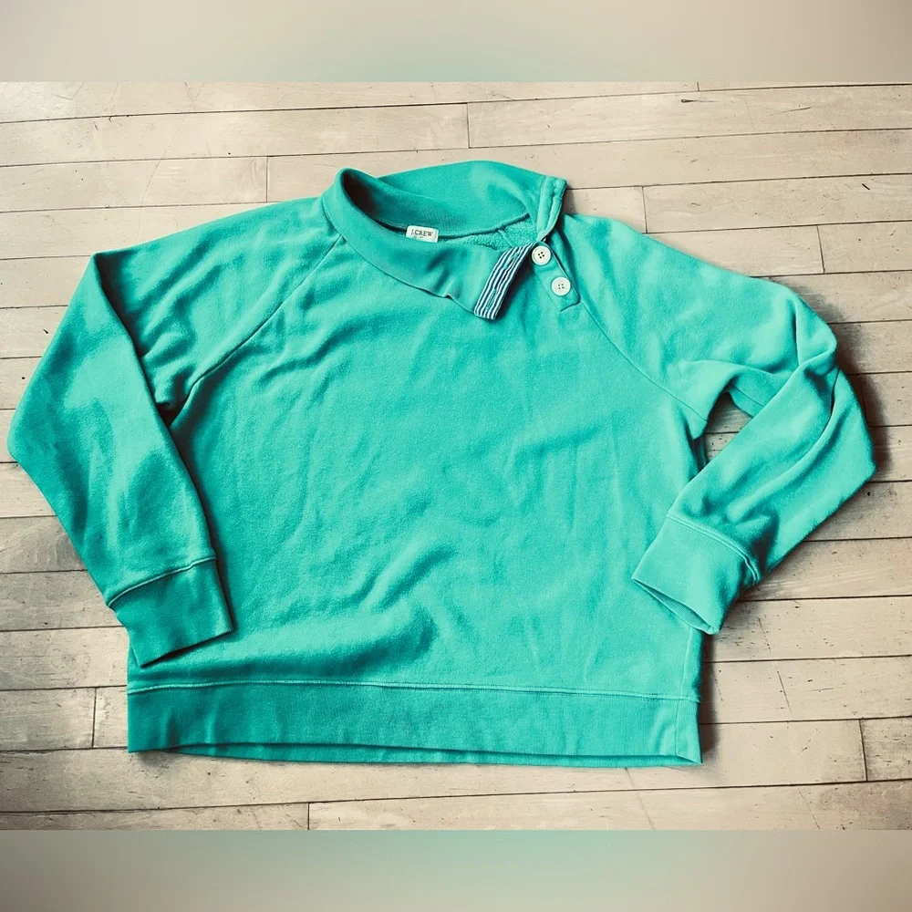 J. Crew Teal Button-Shoulder Crewneck Sweater